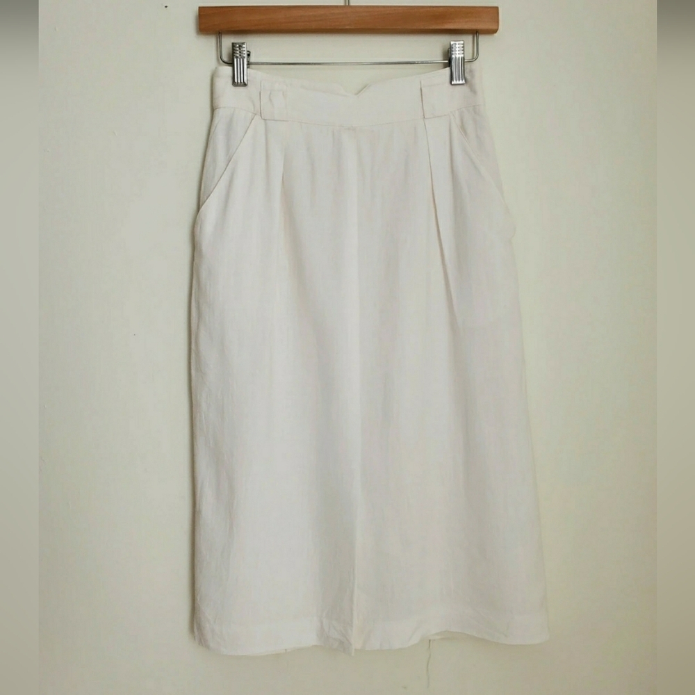 80s 90s Vintage ILGWU White Linen Pencil Skirt 27" waist